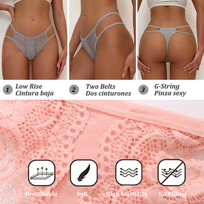 3PCS Sexy Lace Thongs Women Perspective Bikini Underpants