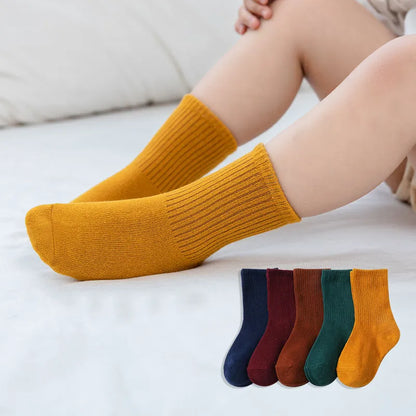 5 Pairs/Lot Autumn Winter High Elastic Simple Children Socks