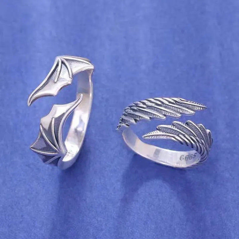 Retro Angel Demon Wing Couples Rings