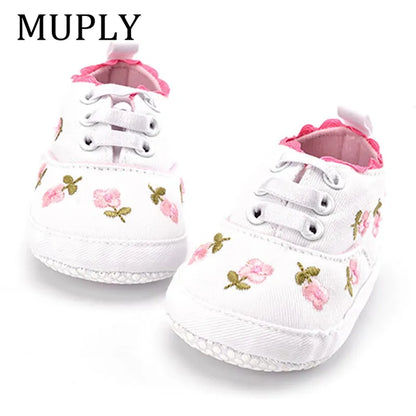 Baby Girl Shoes White Lace Floral Embroidered Soft Shoes