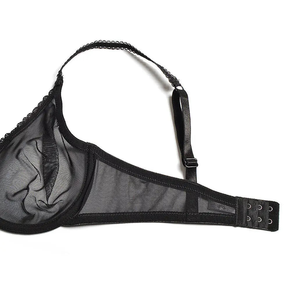 YBCG Sexy Black Bra Lace Mesh See Through Underwear