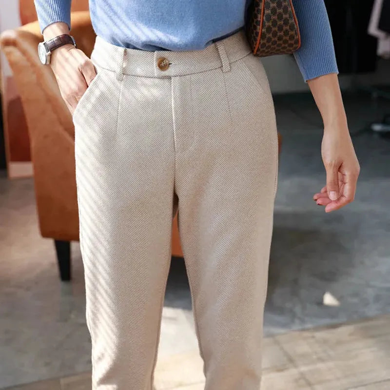 Woolen Winter High Waisted Casual Suit Pants