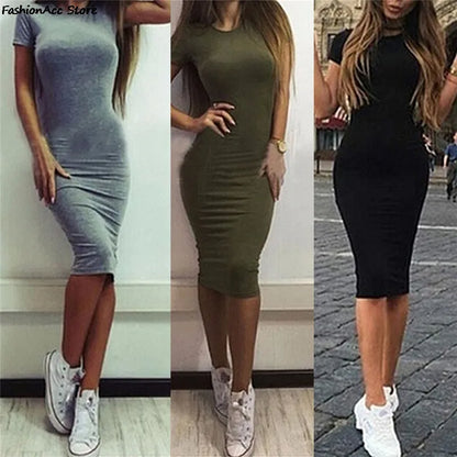 Summer Dresses Knee-Length Skinny Office Dress