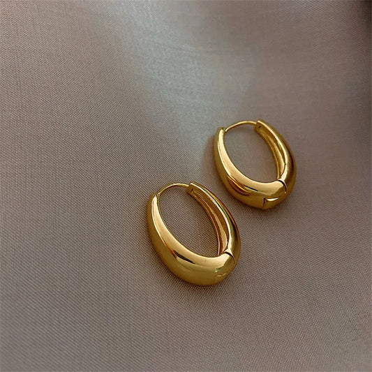 New Classic Copper Alloy Smooth Metal Hoop Earrings