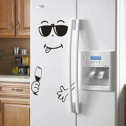 Funny Eating Drinking Smiley Face Wall Stickers For Dining Room Home Decoration Diy Vinyl Art Wall Decal Refrigerator Sticker