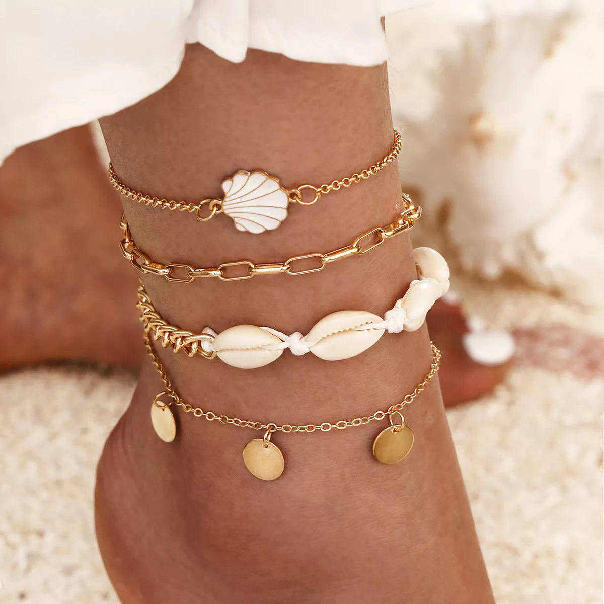 Bohemian Key Charm Anklet Set