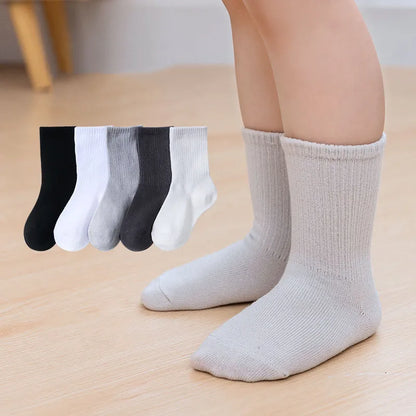 5 Pairs/Lot Autumn Winter High Elastic Simple Children Socks