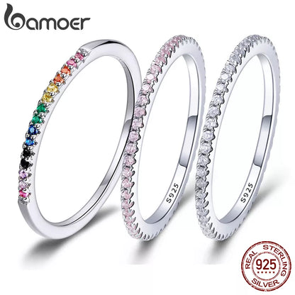 BAMOER 925 Sterling Silver CZ Simulated Diamond Stackable Ring