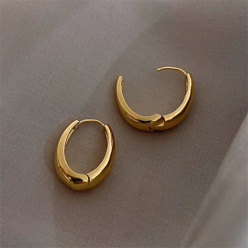 New Classic Copper Alloy Smooth Metal Hoop Earrings