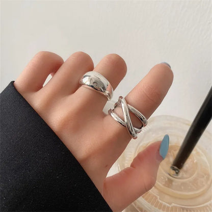 VENTFILLE 925 Sterling Silver Irregular Water Droplets Cross Ring