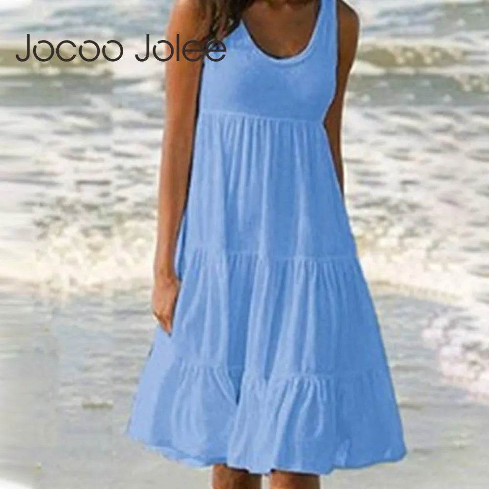 Jocoo Jolee Causual O Neck Sleeveless Ruffles Mini Dress