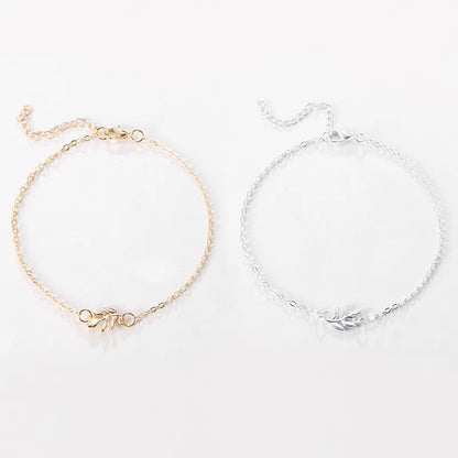 Trendy Summer Gold Sliver Color Leaf Chain Anklet