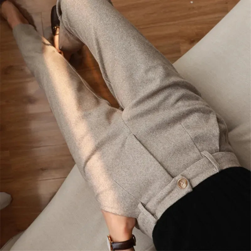 Woolen Winter High Waisted Casual Suit Pants