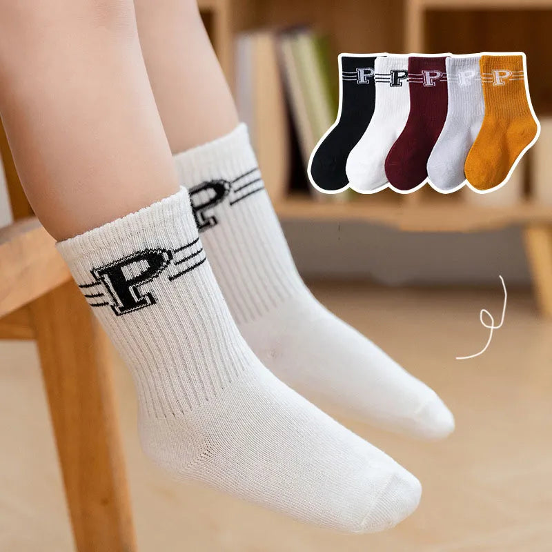 5 Pairs/Lot Autumn Winter High Elastic Simple Children Socks