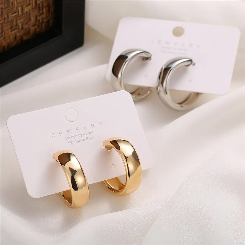 JWER Trendy Simple Silver Color Hoop Earrings