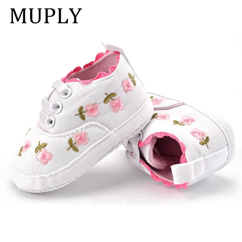 Baby Girl Shoes White Lace Floral Embroidered Soft Shoes