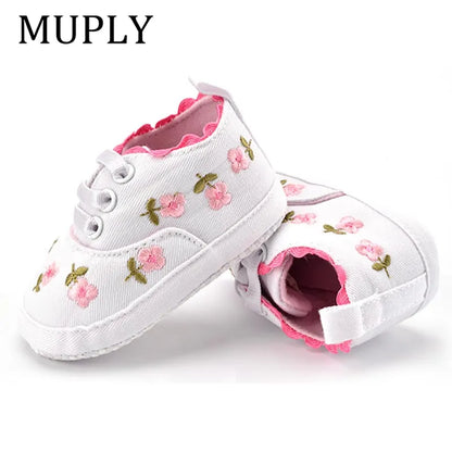 Baby Girl Shoes White Lace Floral Embroidered Soft Shoes