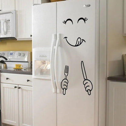 Funny Eating Drinking Smiley Face Wall Stickers For Dining Room Home Decoration Diy Vinyl Art Wall Decal Refrigerator Sticker