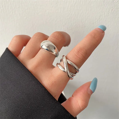 VENTFILLE 925 Sterling Silver Irregular Water Droplets Cross Ring