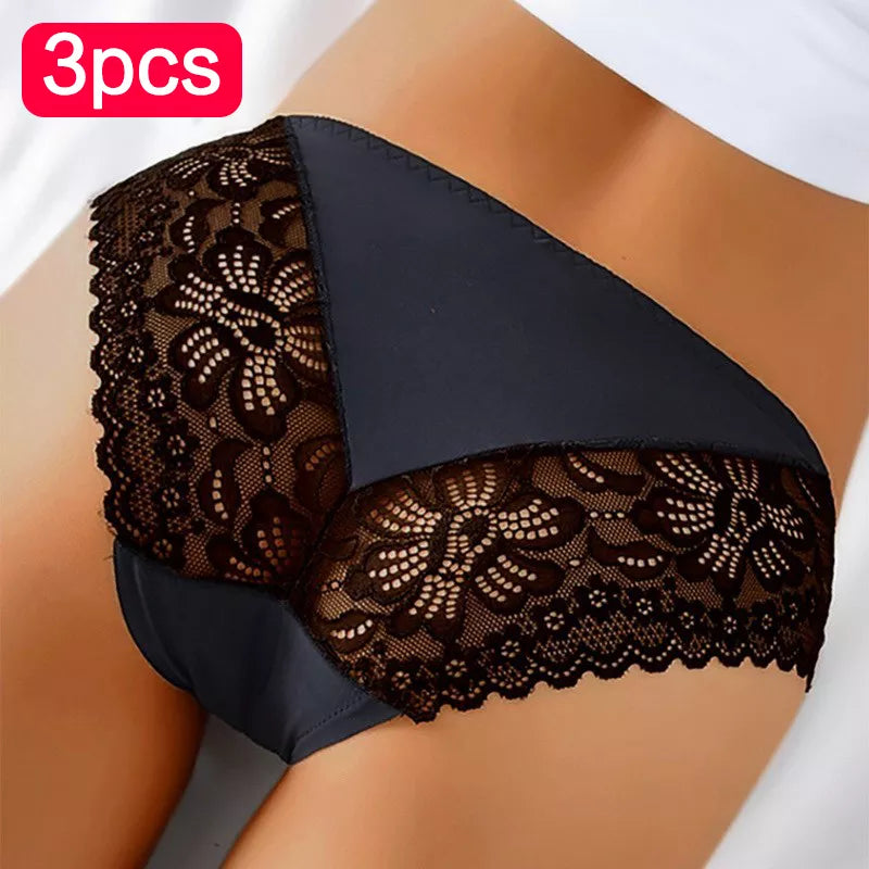 3Pcs Sexy Intimate Lingerie Lace Nylon Erotic Briefs