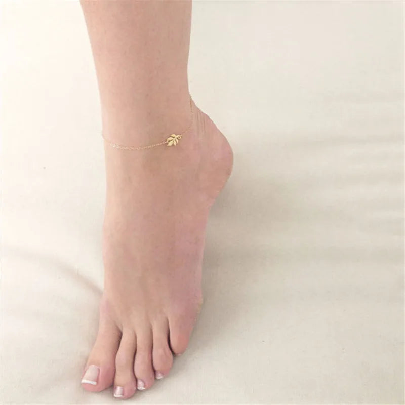 Trendy Summer Gold Sliver Color Leaf Chain Anklet