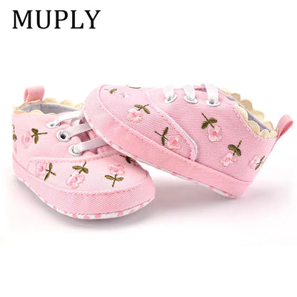 Baby Girl Shoes White Lace Floral Embroidered Soft Shoes