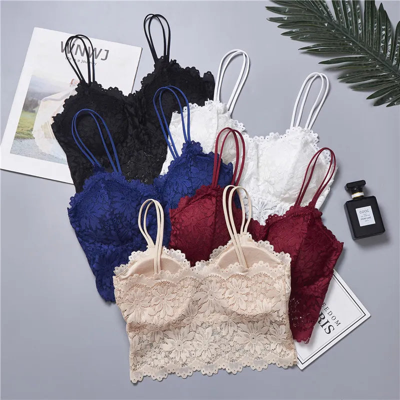 New Arrivals Push Up Wireless Sexy Lace Bra Crop Top Elastic Bralette Underwear