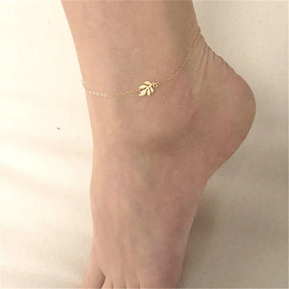 Trendy Summer Gold Sliver Color Leaf Chain Anklet