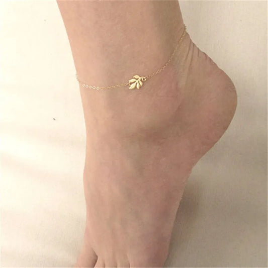 Trendy Summer Gold Sliver Color Leaf Chain Anklet