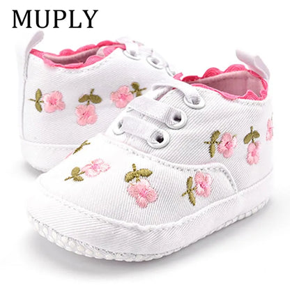 Baby Girl Shoes White Lace Floral Embroidered Soft Shoes