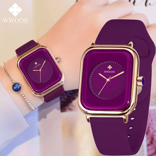 Fashion Square Purple Ladies Quartz Watch