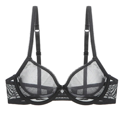 YBCG Sexy Black Bra Lace Mesh See Through Underwear