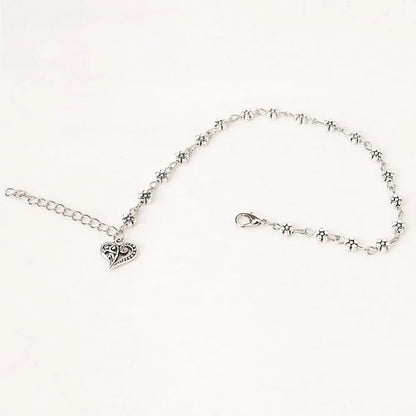 Tibetan Silver Hollow Plum Flowers Heart-Shaped Anklet