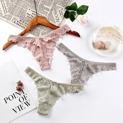 3 Pcs Woman Panties Sexy Lace Thong Underwear Lingerie