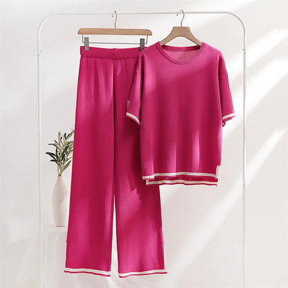 Two Piece Set Elegant Pants Sets Ice Knitted Summer Outfits