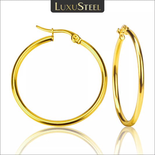 LUXUSTEEL Gold Color Stainless Steel Hoop Earrings