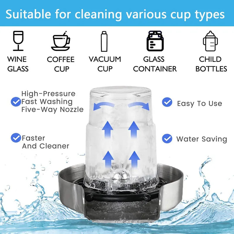 Automatic Cup Washer High Pressure Kitchen Glass Rinser Bar Bottle Cleaner Machine Cup Cleaning Tools for Beer Milk Bottle Tea