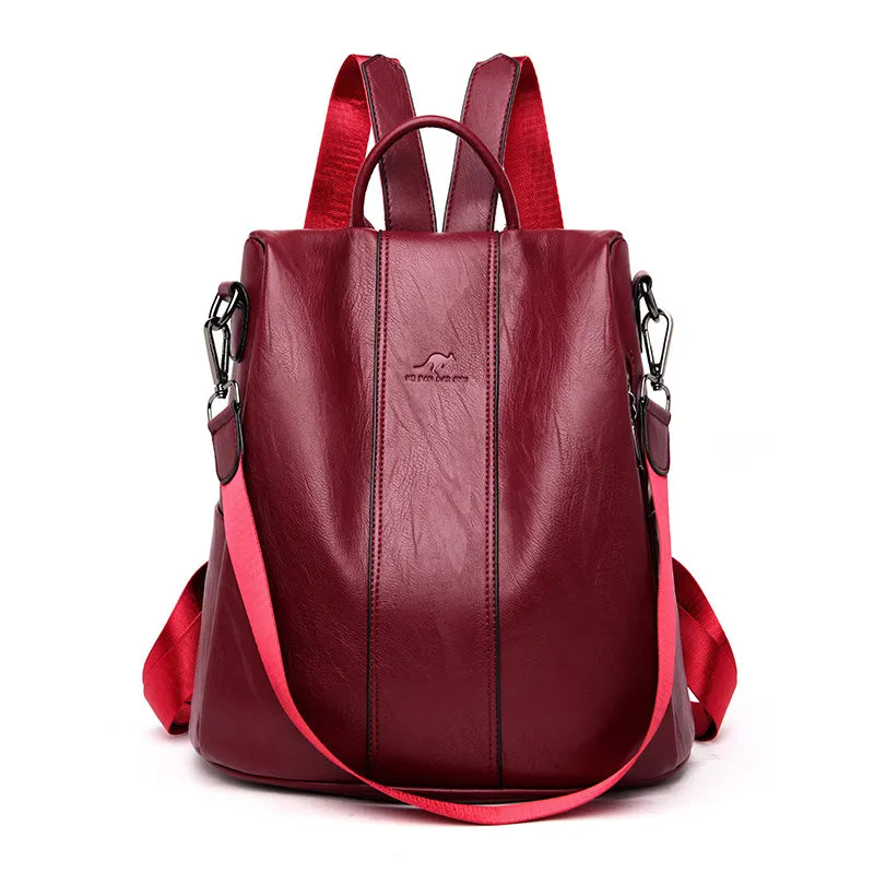 Anti-theft leather backpack vintage shoulder bag