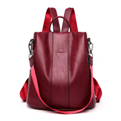 Anti-theft leather backpack vintage shoulder bag