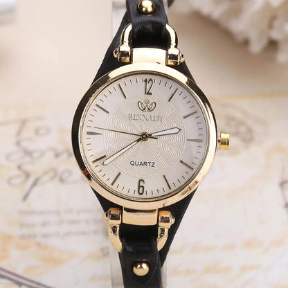 Casual Round Dial Rivet PU Leather Strap Watches