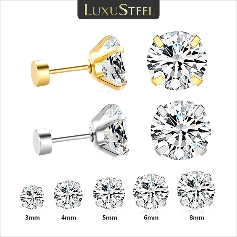 LUXUSTEEL 1Pairs/2Pcs Stainless Steel Crystal Studs Earrings