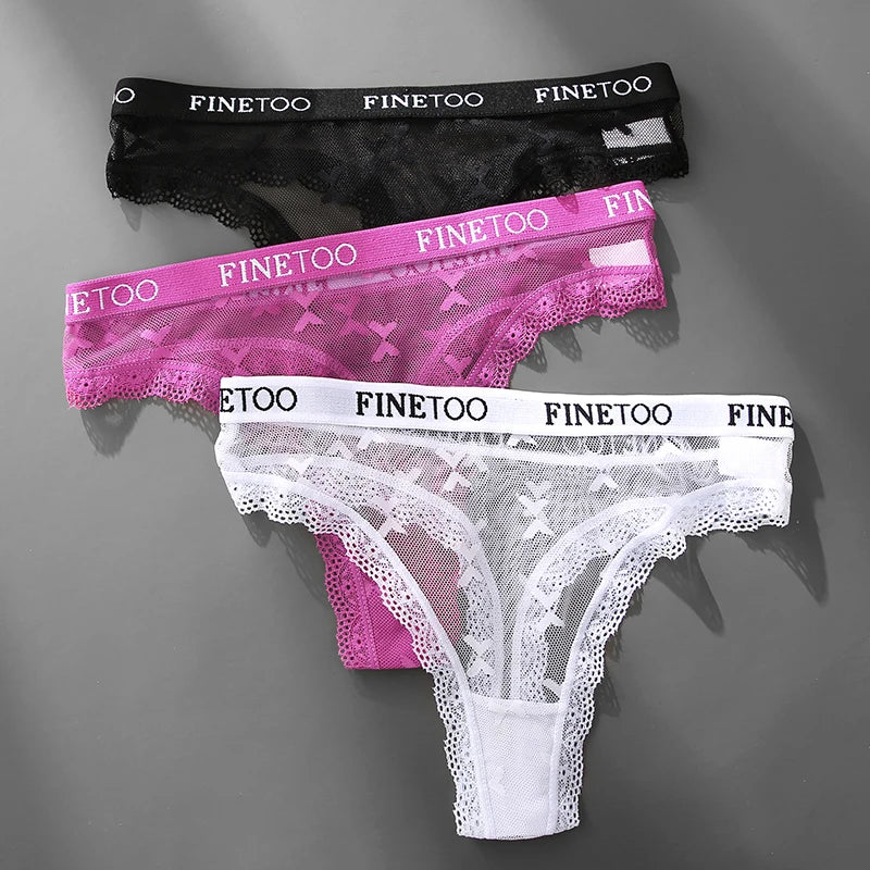 3PCS FINETOO Thong For Women Lace Panties Sexy Thong