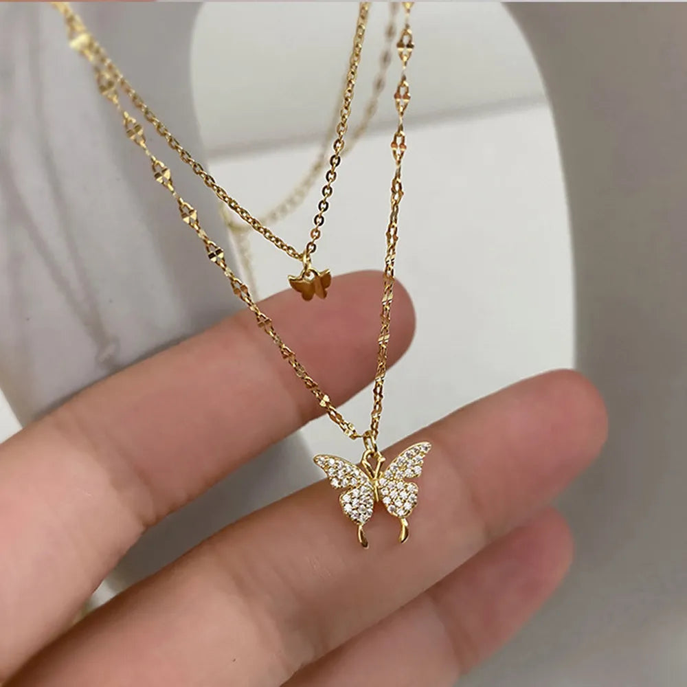 SUMENG Simple Double Layer Star Moon Necklace