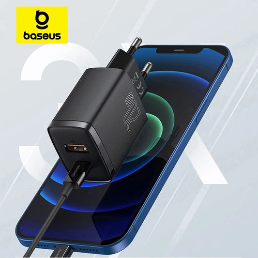 Baseus 20W USB Charger Support Type C PD Fast Charging Dual USB Port Portable Phone Charger For iPhone 15 14 13 12 11 Pro Max