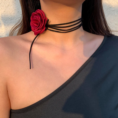 Romantic Gothic Big Rose Flower Clavicle Chain Necklace