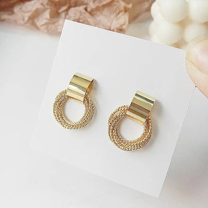 Retro Metal Gold Color Multiple Small Circle Stud Earrings