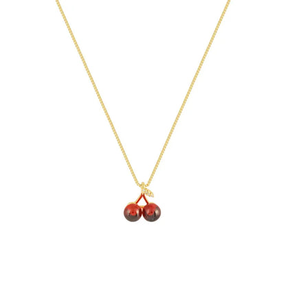 New Wine Red Cherry Gold Colour Pendant Necklace