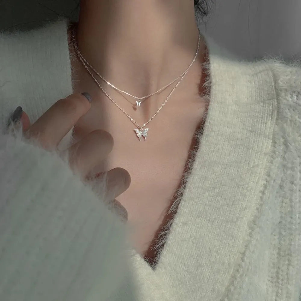 SUMENG Simple Double Layer Star Moon Necklace