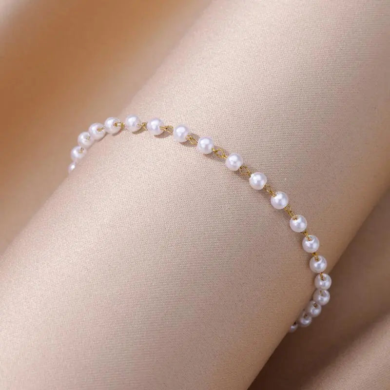 Stainless Steel Imitation Pearl Chain Anklet