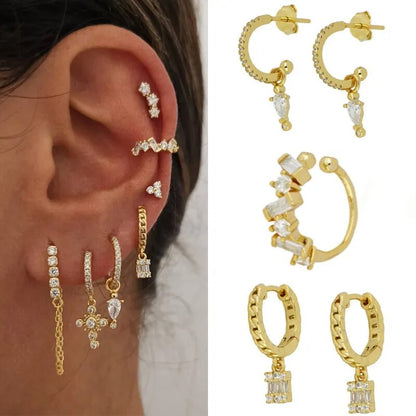 New Stainless Steel Cubic Zirconia Hoop Earrings